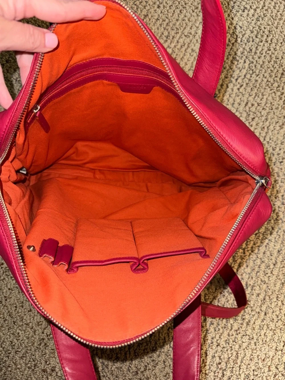 Burgundy/Red Leather Top-Handle Tote with Crossbody Strap